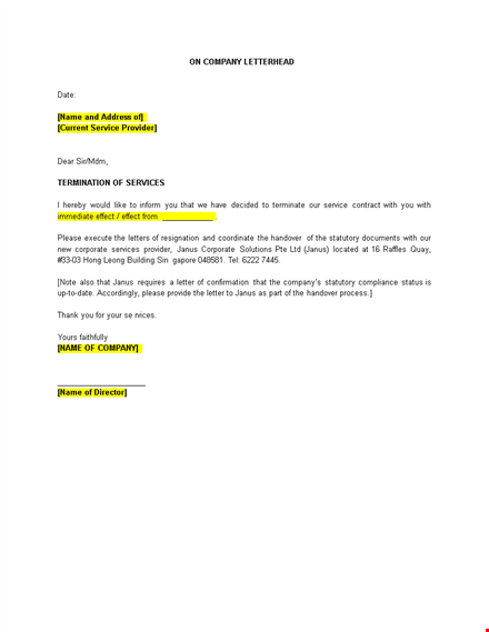 service termination letter sample template