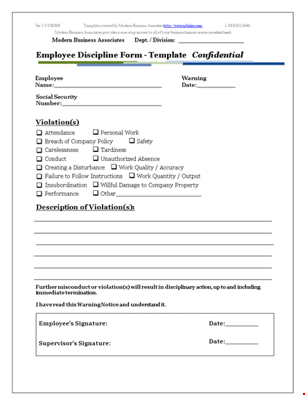 modern employee write up form for business associates template