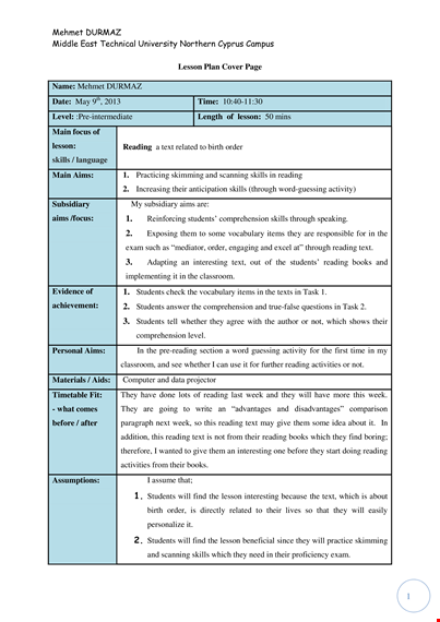 improve reading comprehension with a student-focused lesson plan template