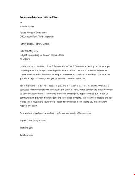 professional apology letter to client template