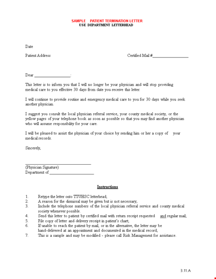 sample patient termination letter template