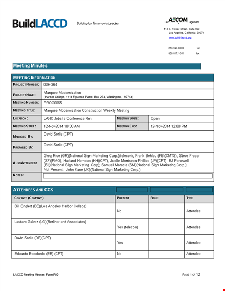 sample construction meeting minutes templates template