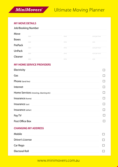the ultimate moving checklist - tips from minimovers template
