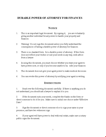 durable general power of attorney form template