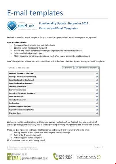 customizable email templates for resbook | booking templates by tomahawk template