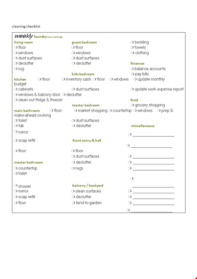 free weekly checklist template template