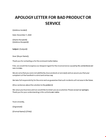 apology letter to customer for bad product or service template