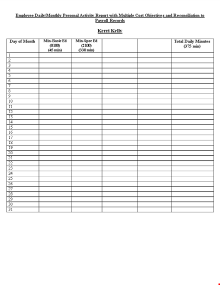employee daily activity report template - track and monitor employee activities daily & monthly template