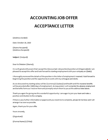 accounting job offer acceptance letter template