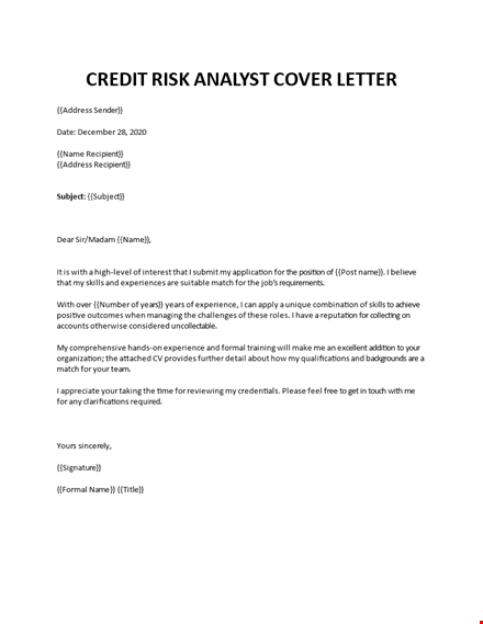 credit risk analyst cover letter template