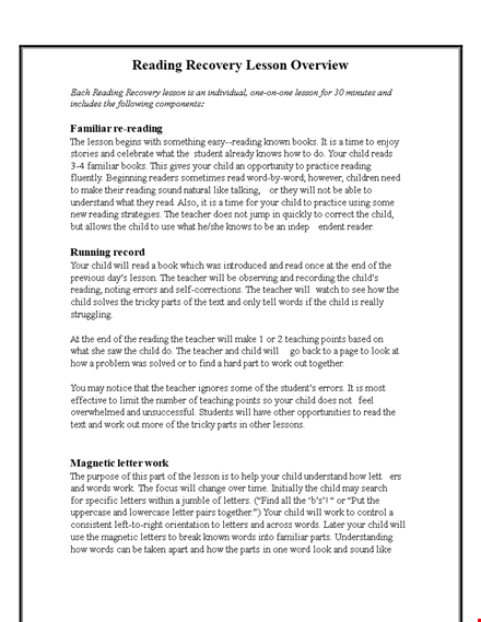 reading recovery lesson plan template