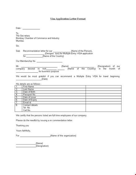 visa application letter format - sample letter for visa application template