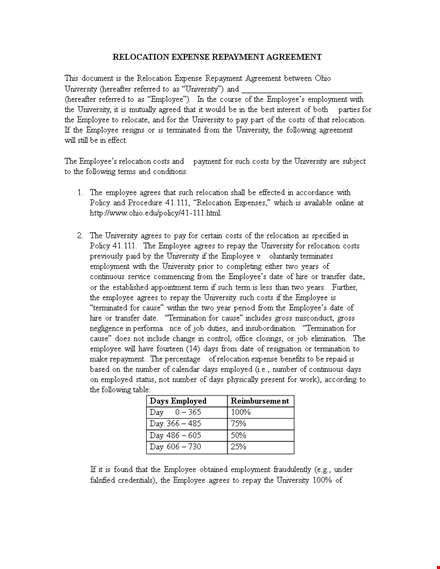 rera employee agreement: university relocation costs template