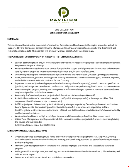 estimator purchasing agent job description template