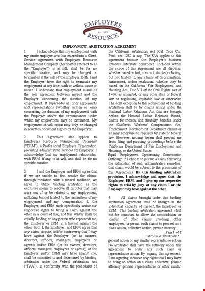 employment arbitration agreement template template