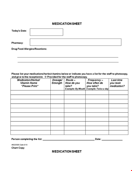 medication sheet template template