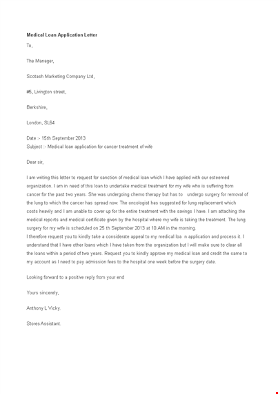 medical loan application letter template template