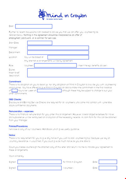 agreement and offer letter for volunteering opportunity | there templates template