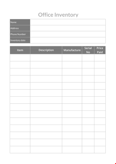 office inventory template