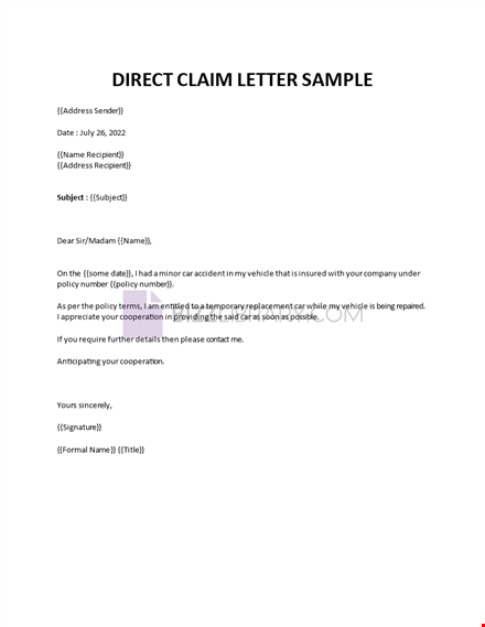 insurance claim letter template
