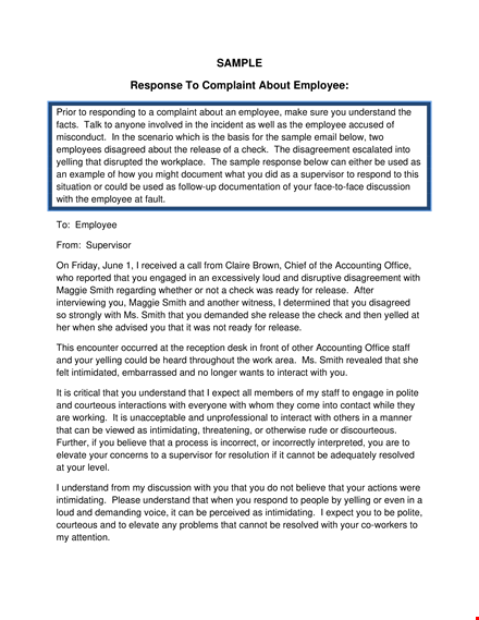 sample employee complaint response letter - smith, release employee understanding template