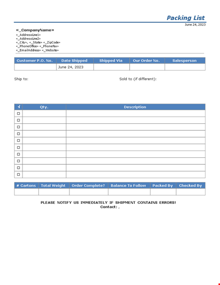 download packing list template for customer orders & shipping | address checklist template