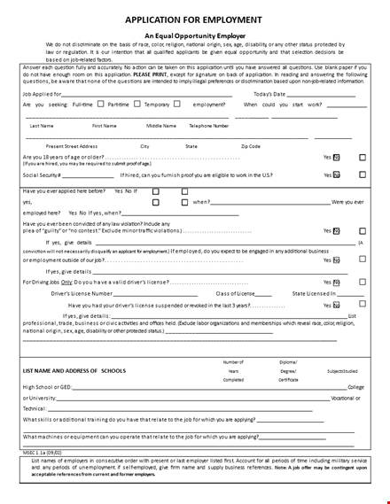 free generic employment application for employers - simplify your employment process template