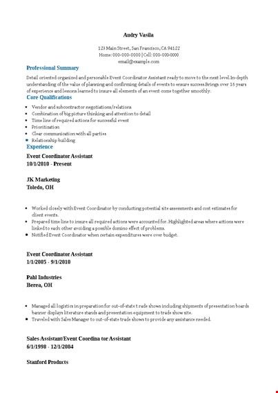event coordinator assistant resume template