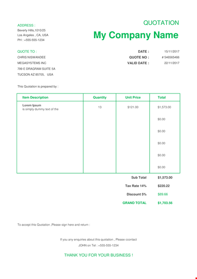 technical quotation template