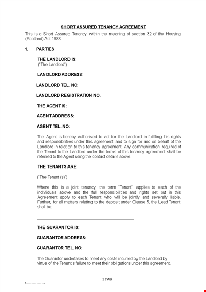 short assured tenancy agreement template - house | landlord & tenant | tenancy template