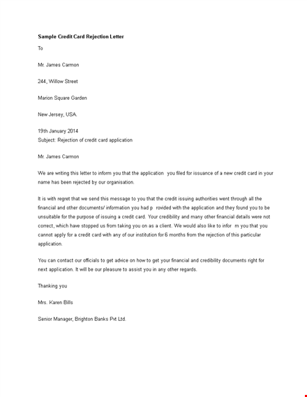 sample credit card rejection letter template