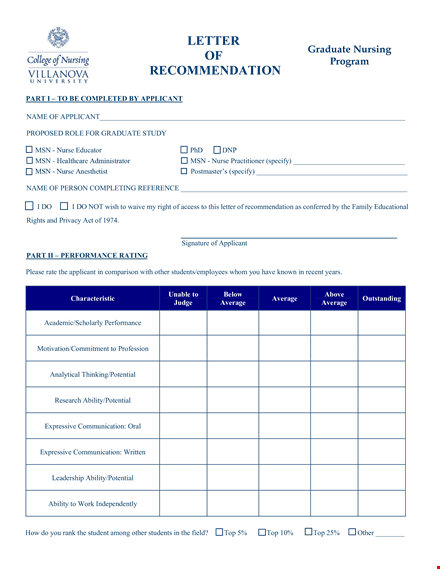 reference letter for nursing graduate program: highlighting applicant's ability template