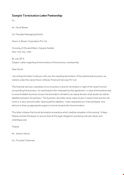 partnership termination letter template