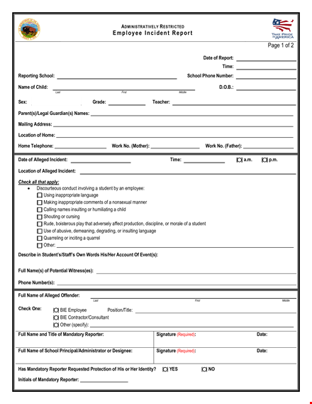 employee incident - child incident required template