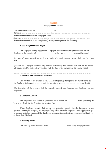 employment contract agreement template template