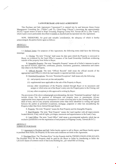 land sales agreement template template