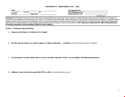 effective performance improvement plan template for employees | supervisor guidance template