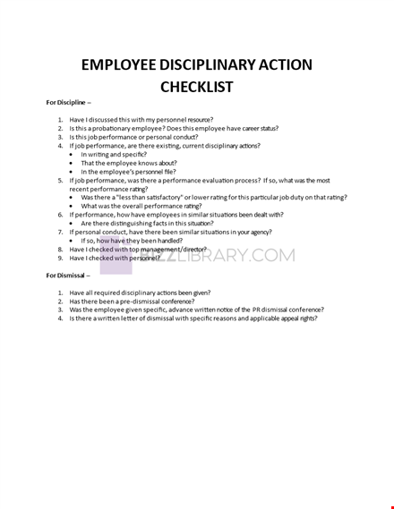 employee disciplinary action checklist template