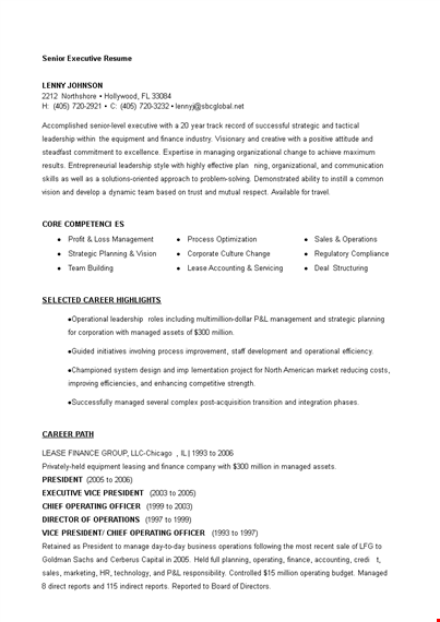 senior executive resume sample template