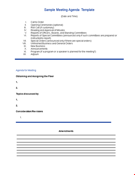 special meeting agenda template template