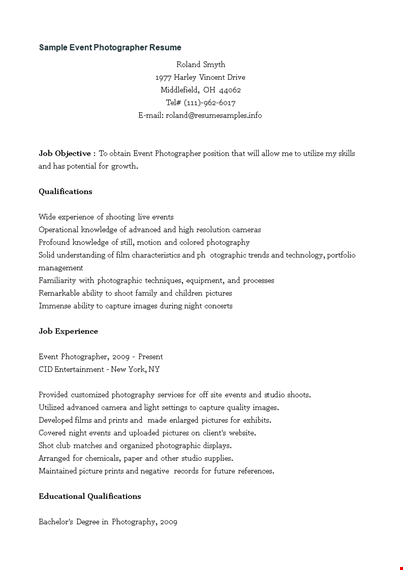 event photographer resume sample template