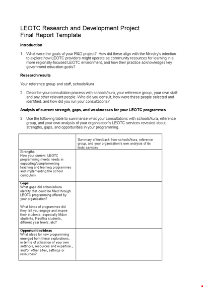 professional research and development report template template