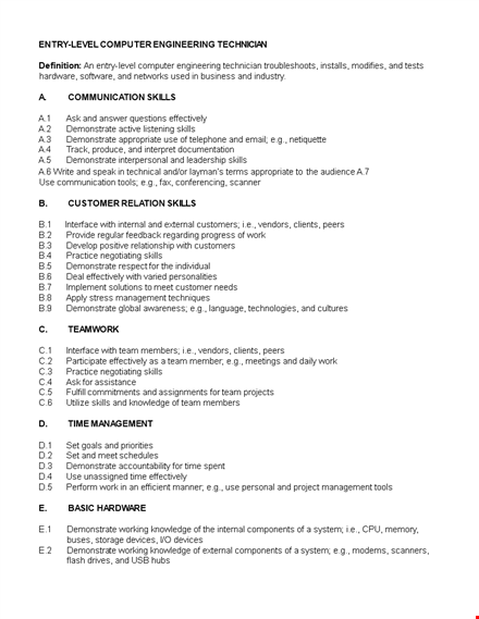 entry level computer technician job description template