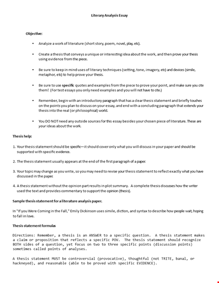 literary analysis essay objective template