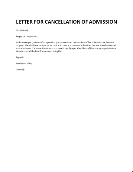 cancellation letter of admission template