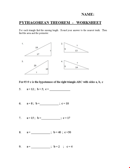 right triangle pythagorean theorem template