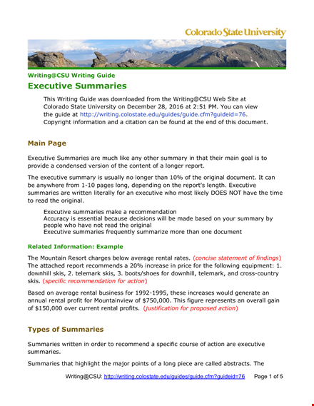 sample executive summary format for writing reports template