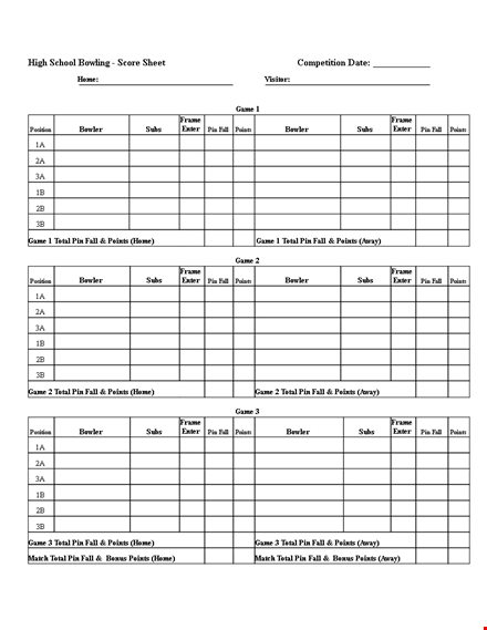 high school bowling score sheet | total points template