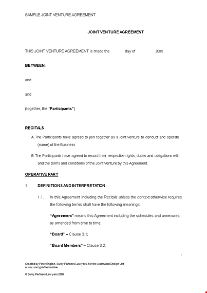 joint venture agreement template - create a profitable joint venture with this agreement template