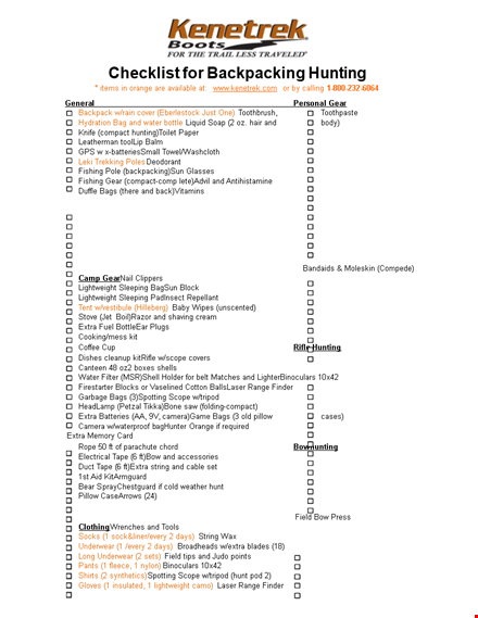 checklist for backpacking hunting template